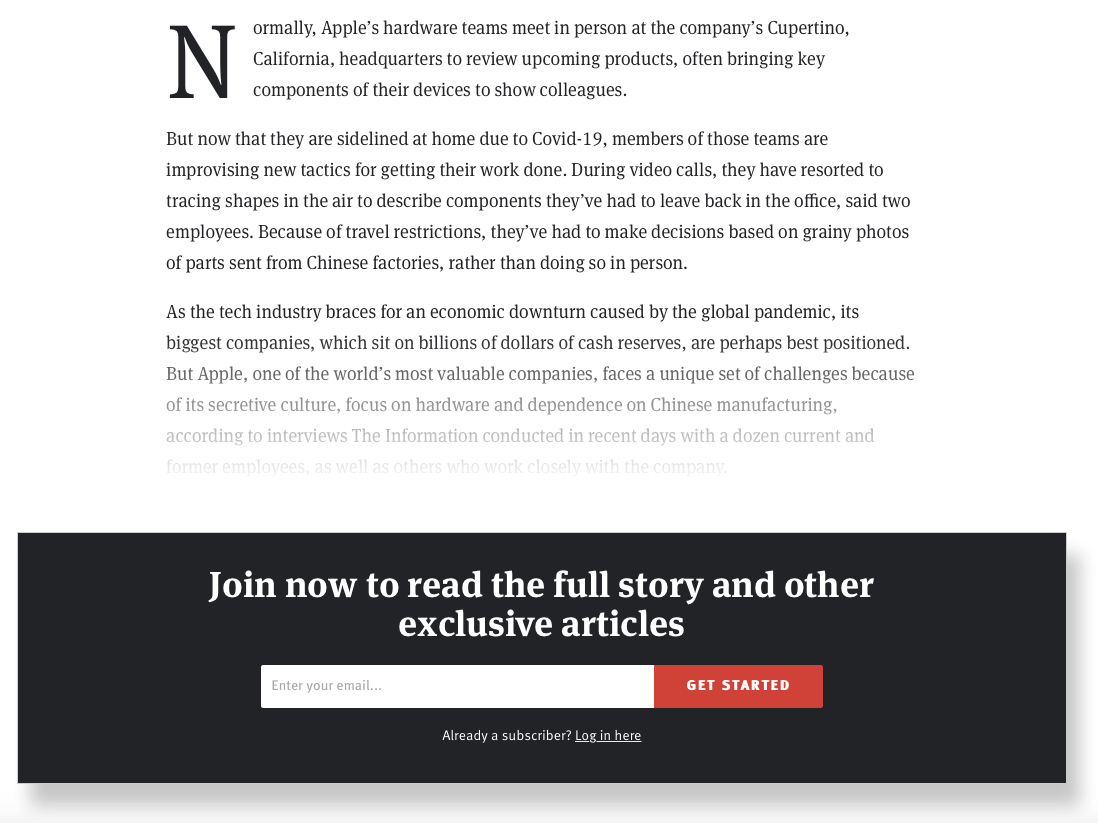 An example of asking users to provide an email address